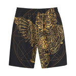 Golden Spiritual Owl Print Cotton Shorts