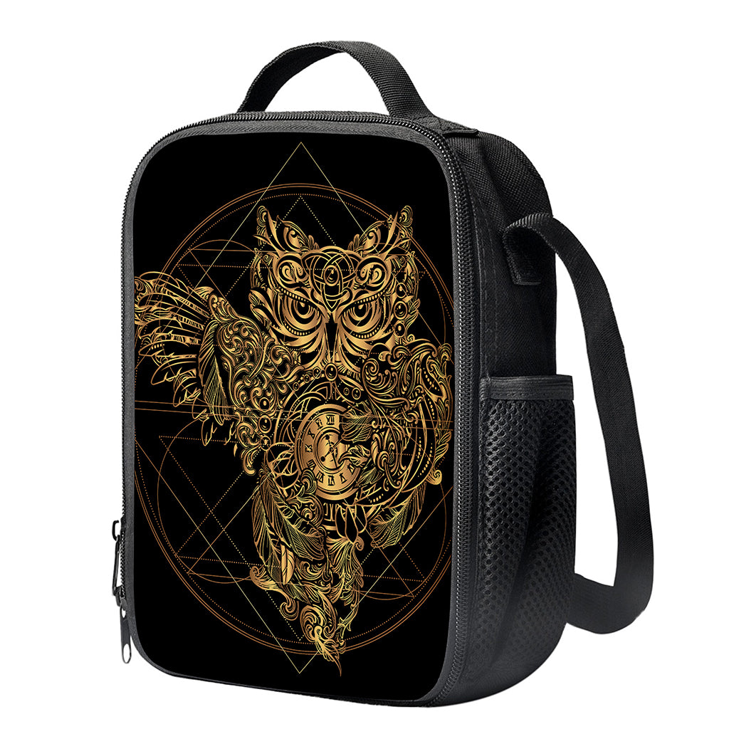 Golden Spiritual Owl Print Crossbody Lunch Bag