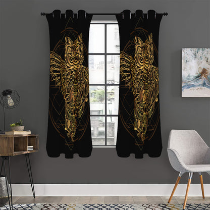 Golden Spiritual Owl Print Curtain