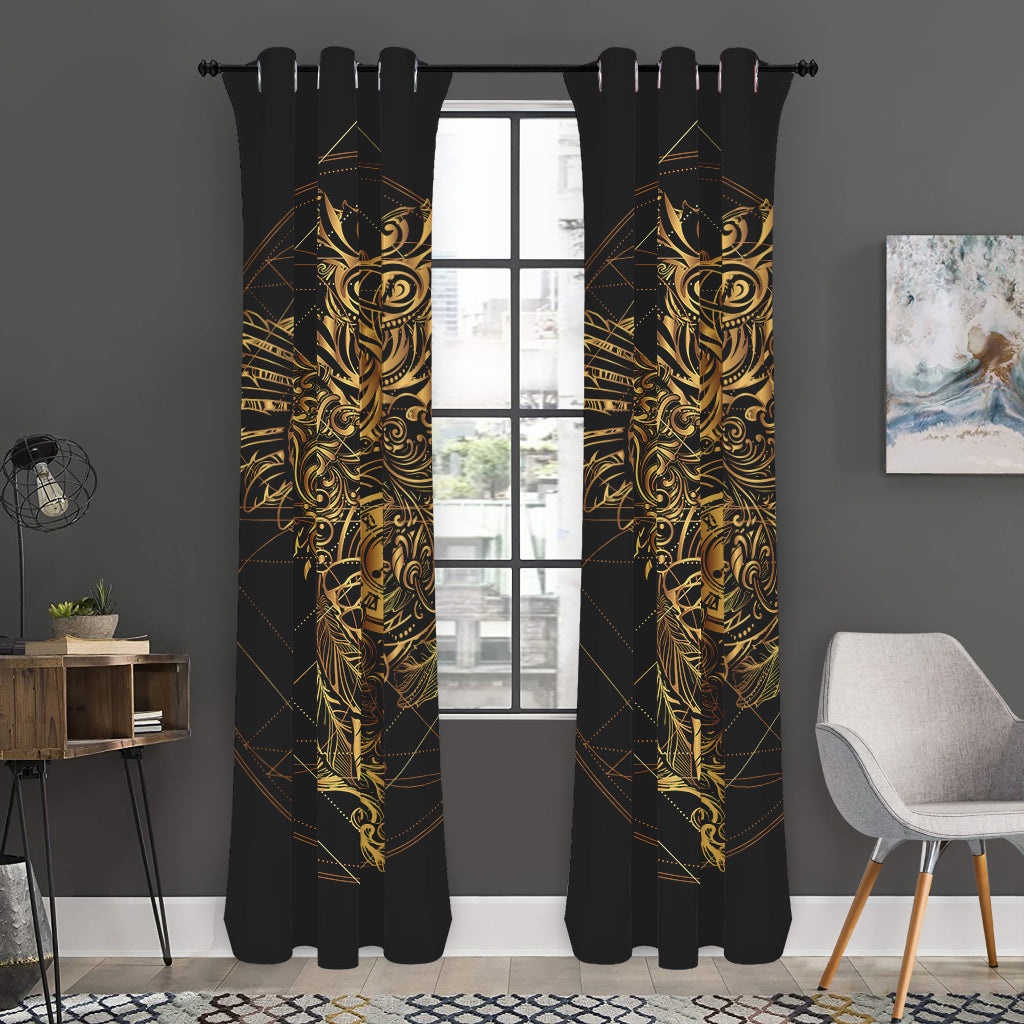 Golden Spiritual Owl Print Curtain