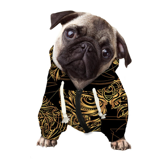 Golden Spiritual Owl Print Dog Zip Up Hoodie