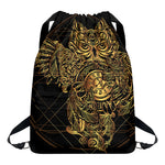 Golden Spiritual Owl Print Drawstring Backpack