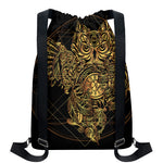 Golden Spiritual Owl Print Drawstring Backpack