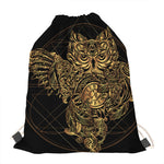 Golden Spiritual Owl Print Drawstring Bag
