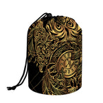 Golden Spiritual Owl Print Drawstring Makeup Bag