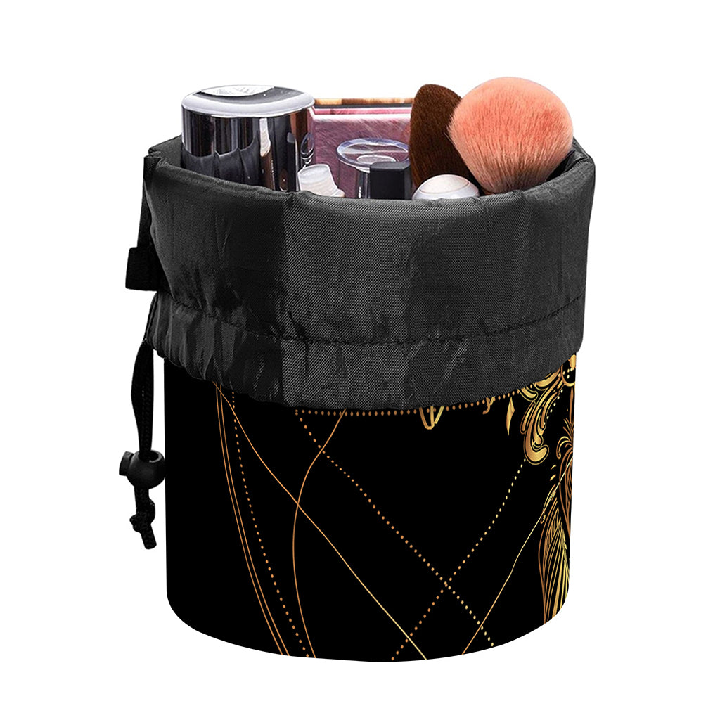 Golden Spiritual Owl Print Drawstring Makeup Bag