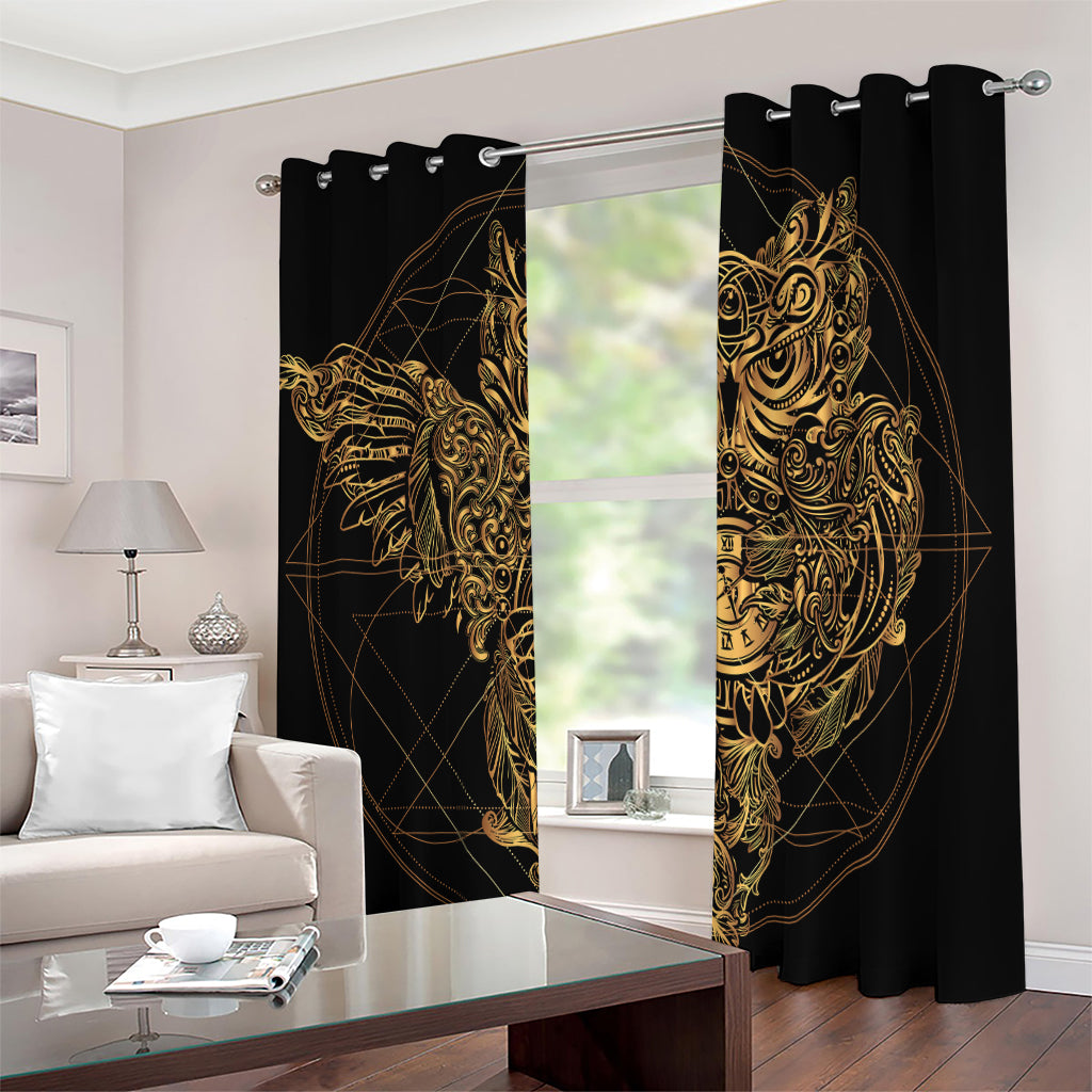 Golden Spiritual Owl Print Extra Wide Grommet Curtains