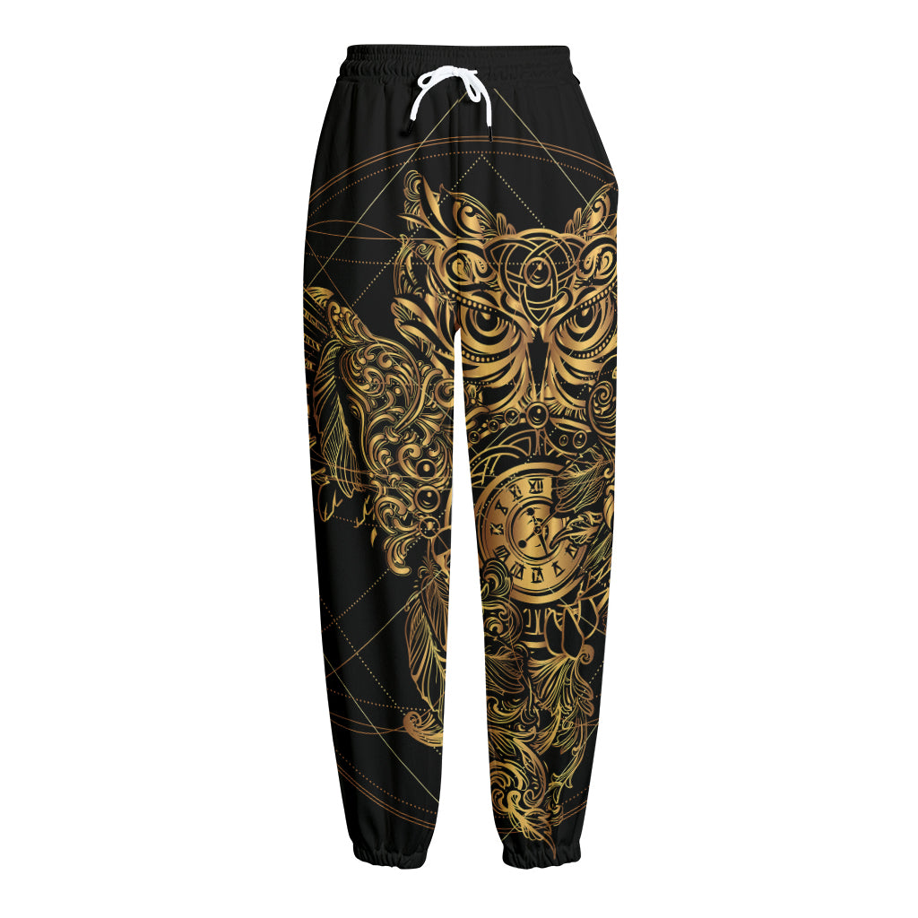 Golden Spiritual Owl Print Fleece Lined Knit Pants
