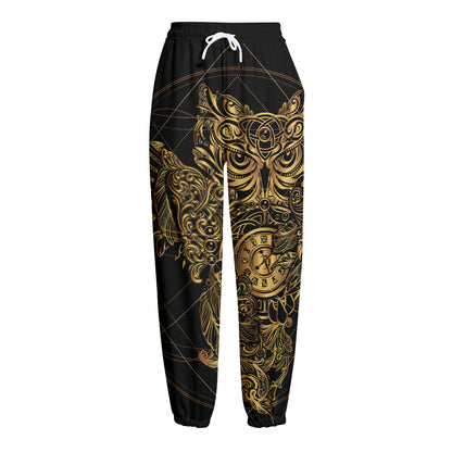 Golden Spiritual Owl Print Fleece Lined Knit Pants