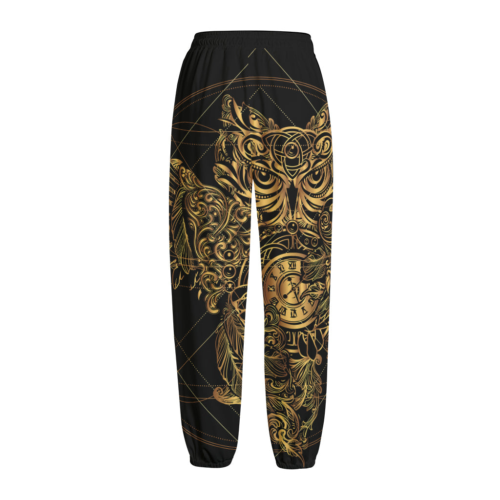Golden Spiritual Owl Print Fleece Lined Knit Pants