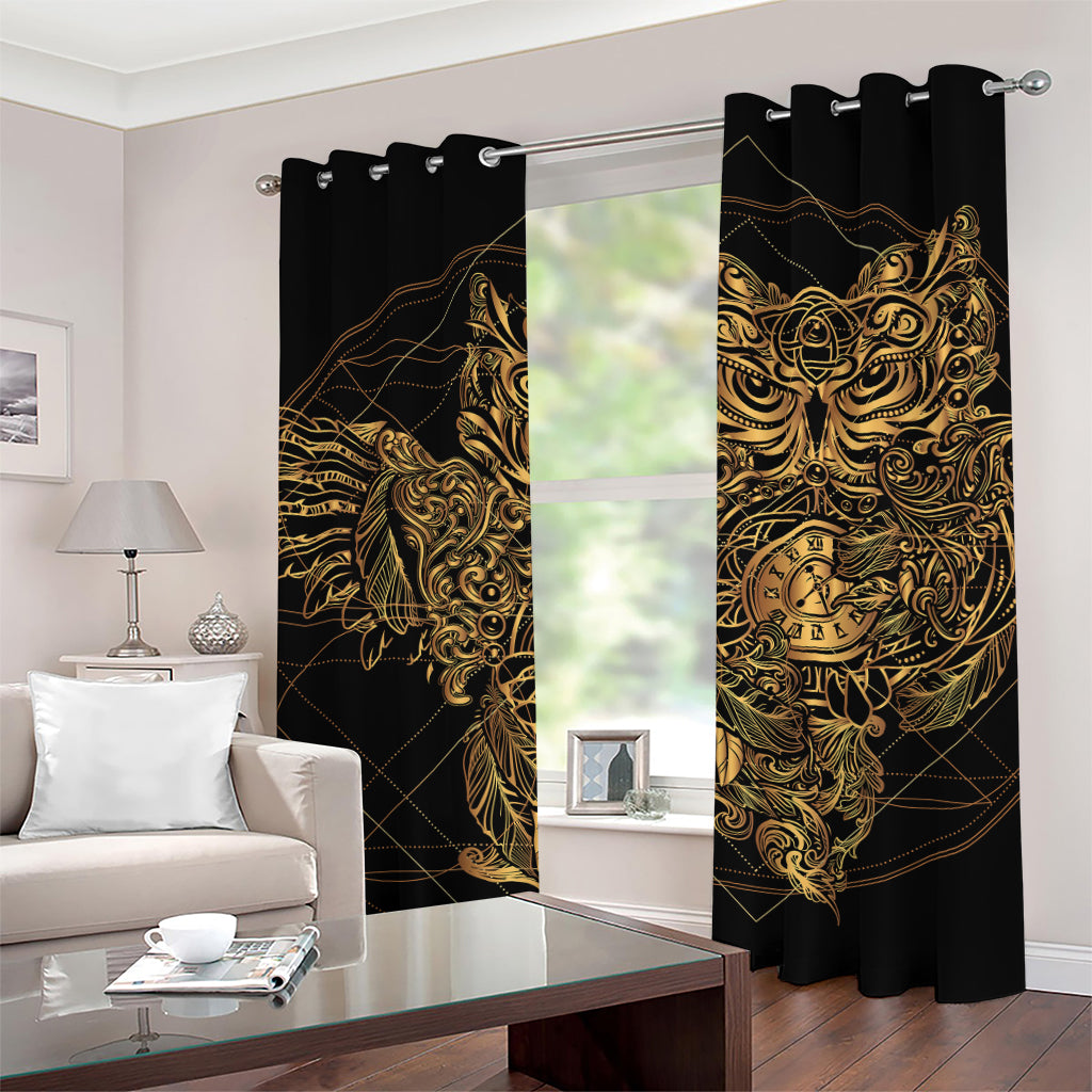 Golden Spiritual Owl Print Grommet Curtains