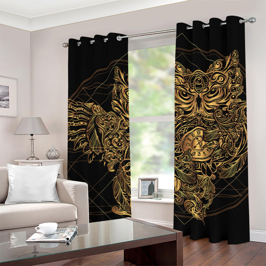 Golden Spiritual Owl Print Grommet Curtains