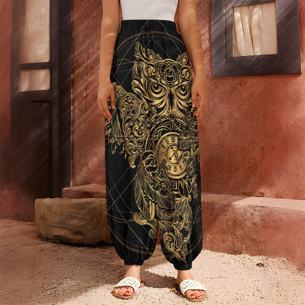 Golden Spiritual Owl Print Harem Pants