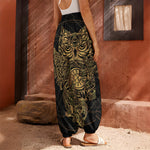 Golden Spiritual Owl Print Harem Pants