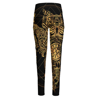 Golden Spiritual Owl Print High-Waisted Pocket Leggings