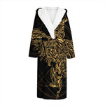 Golden Spiritual Owl Print Hooded Bathrobe