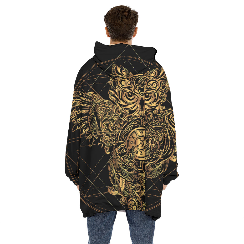 Golden Spiritual Owl Print Hoodie Blanket