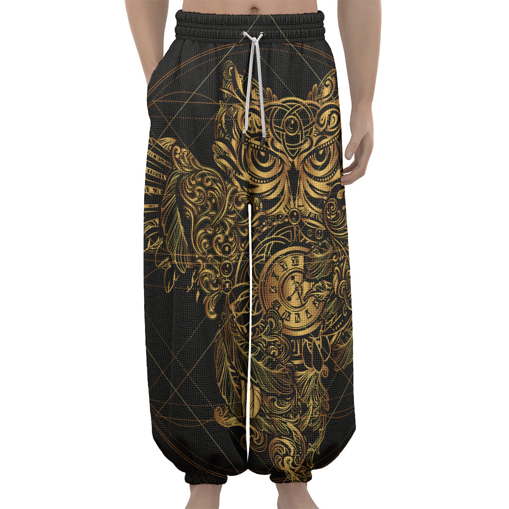 Golden Spiritual Owl Print Lantern Pants