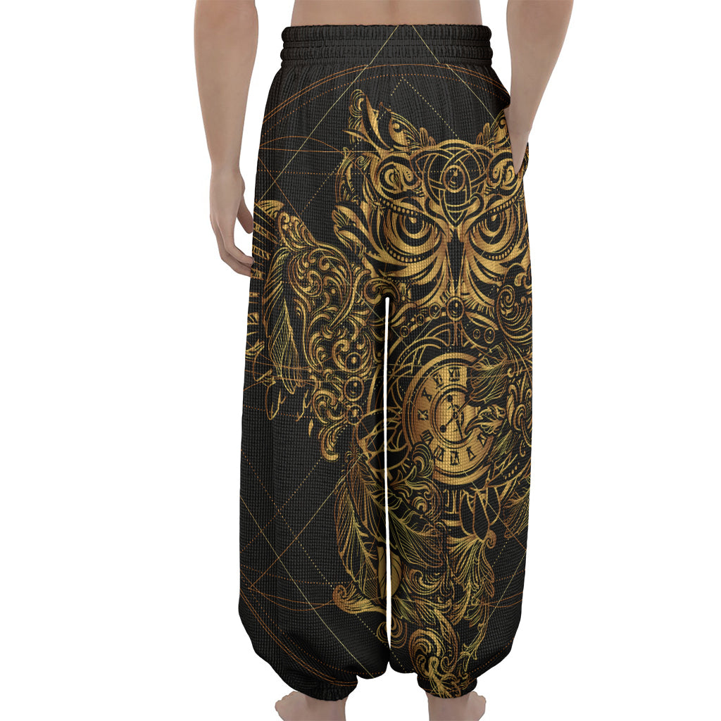 Golden Spiritual Owl Print Lantern Pants