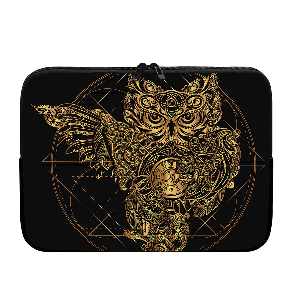 Golden Spiritual Owl Print Laptop Sleeve