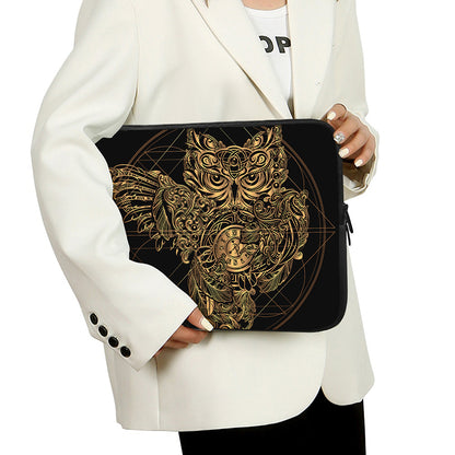 Golden Spiritual Owl Print Laptop Sleeve
