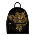 Golden Spiritual Owl Print Leather Backpack
