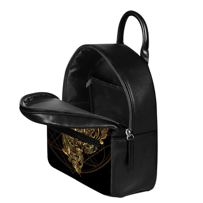 Golden Spiritual Owl Print Leather Backpack