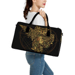 Golden Spiritual Owl Print Leather Duffle Bag