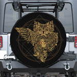 Golden Spiritual Owl Print Leather Spare Tire Cover