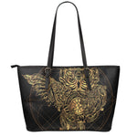 Golden Spiritual Owl Print Leather Tote Bag