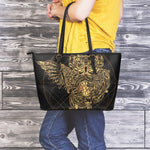 Golden Spiritual Owl Print Leather Tote Bag