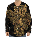 Golden Spiritual Owl Print Long Sleeve Baseball Jersey