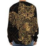 Golden Spiritual Owl Print Long Sleeve Baseball Jersey