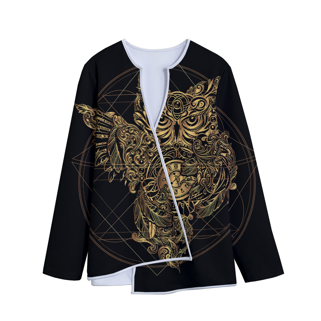 Golden Spiritual Owl Print Long Sleeve Short Coat