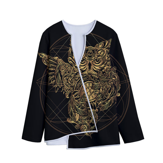 Golden Spiritual Owl Print Long Sleeve Short Coat