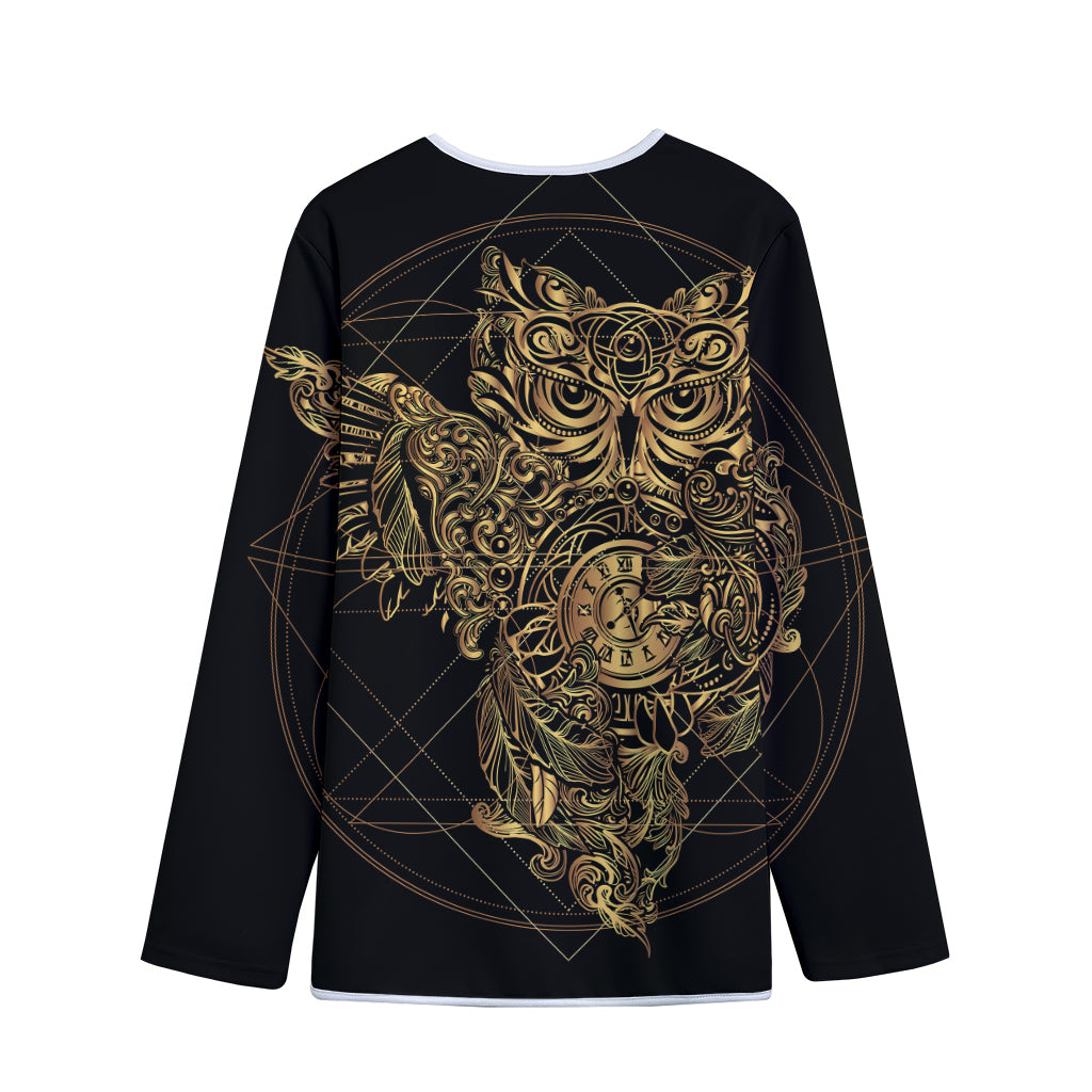 Golden Spiritual Owl Print Long Sleeve Short Coat