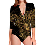 Golden Spiritual Owl Print Long Sleeve Swimsuit