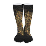 Golden Spiritual Owl Print Long Socks