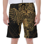 Golden Spiritual Owl Print Men's Beach Shorts