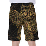 Golden Spiritual Owl Print Men's Beach Shorts