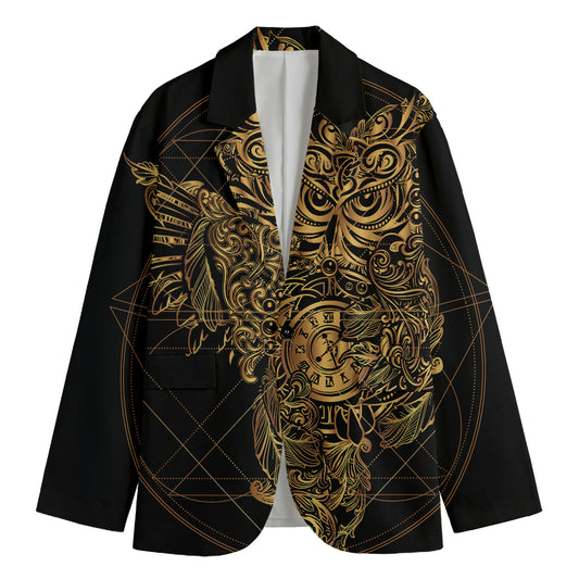 Golden Spiritual Owl Print Men's Blazer