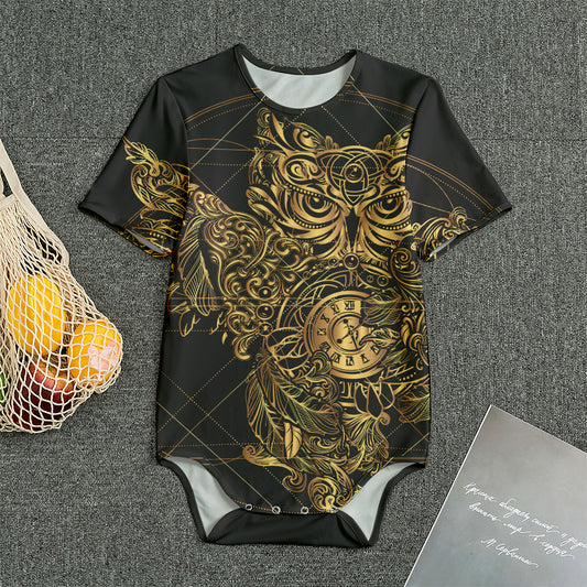 Golden Spiritual Owl Print Men's Bodysuit