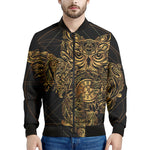 Golden Spiritual Owl Print Men's Bomber Jacket