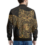Golden Spiritual Owl Print Men's Bomber Jacket