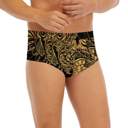 Golden Spiritual Owl Print Men's Briefs