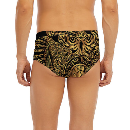 Golden Spiritual Owl Print Men's Briefs