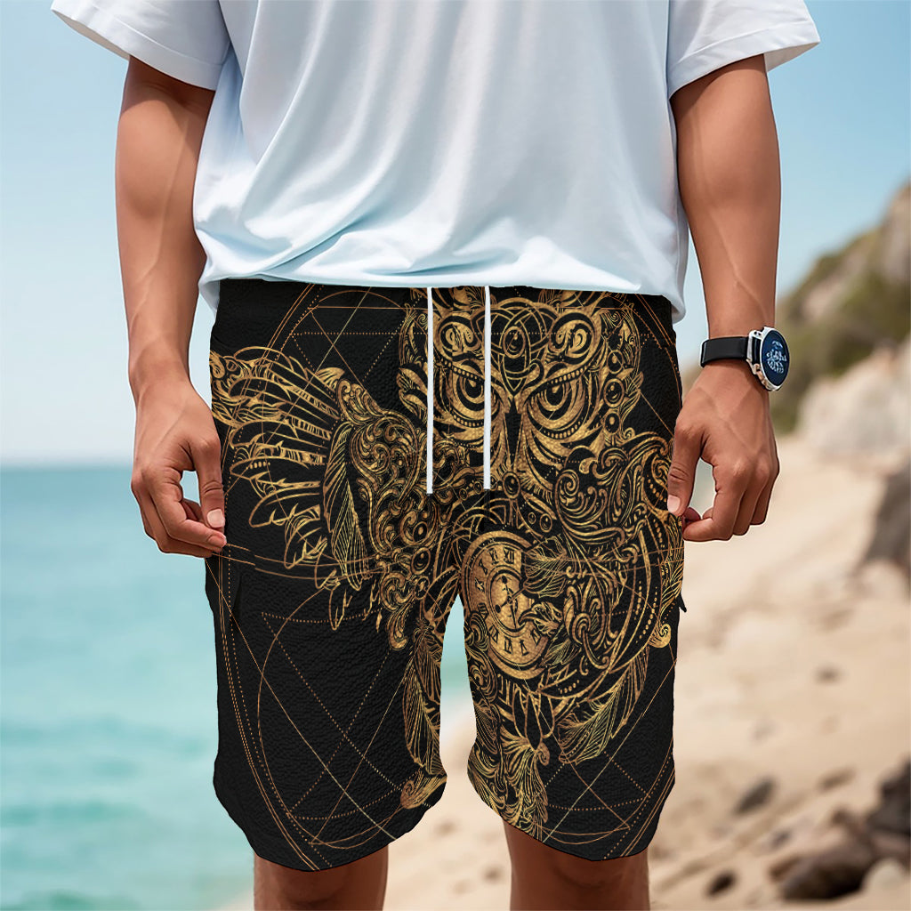 Golden Spiritual Owl Print Men's Cargo Shorts