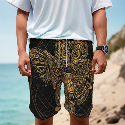 Golden Spiritual Owl Print Men's Cargo Shorts