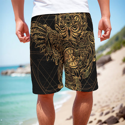 Golden Spiritual Owl Print Men's Cargo Shorts