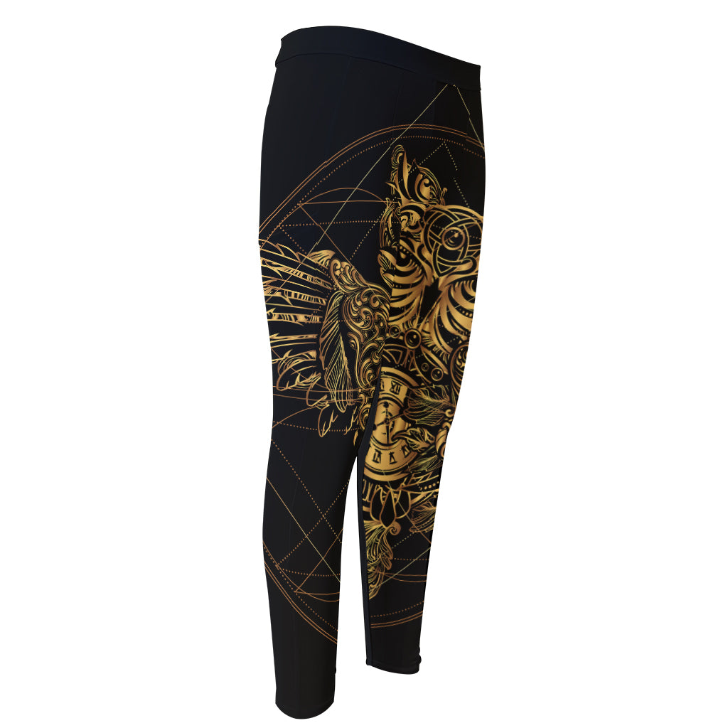 Golden Spiritual Owl Print Men's Compression Pants